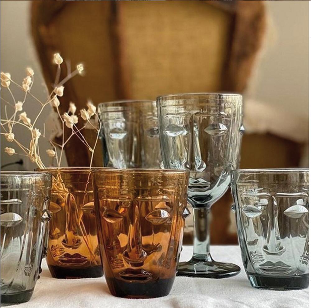 Drinkglas met gezicht I Grijs