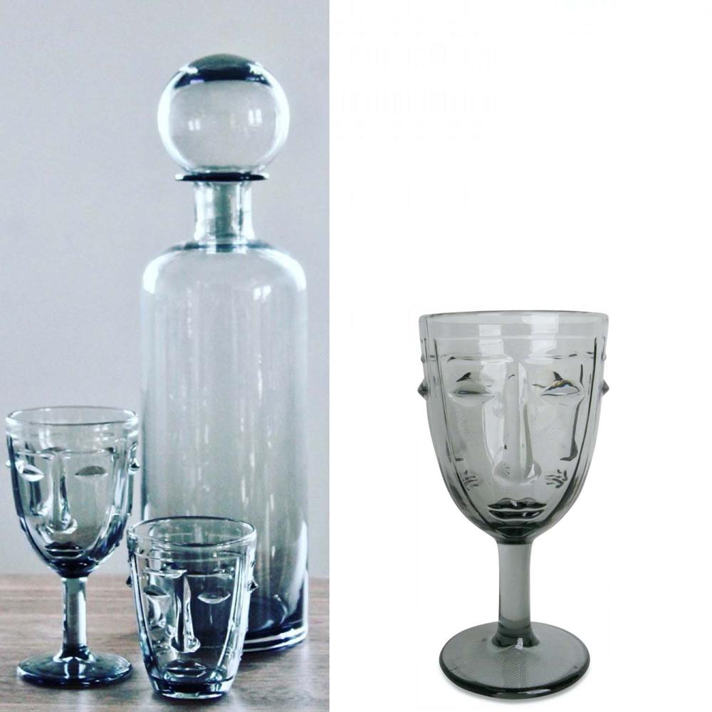 Wijnglas met gezicht I Grijs