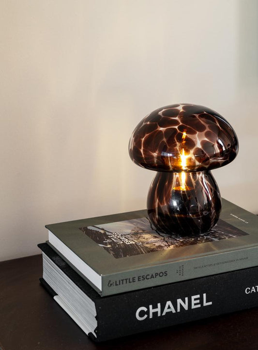 Glazen paddenstoel LED-lamp I Bruin