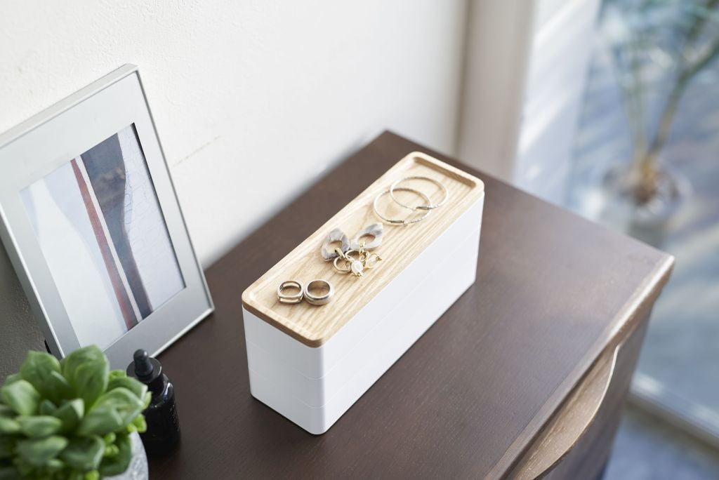 Yamazaki 3 opbergbakjes met houten dienblad