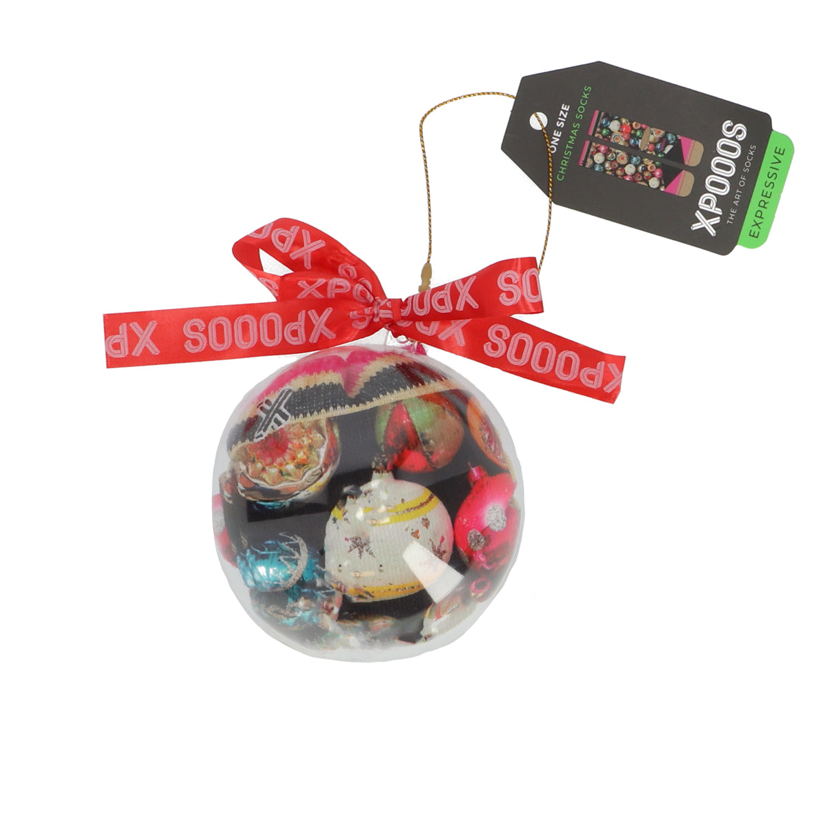 Kerstbal met sokken Glitter & Glamour (1 maat)