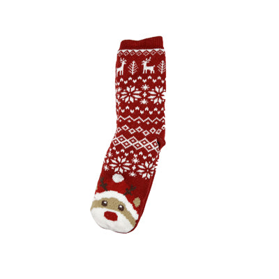 Antislip fleece huissokken I Rendeer red