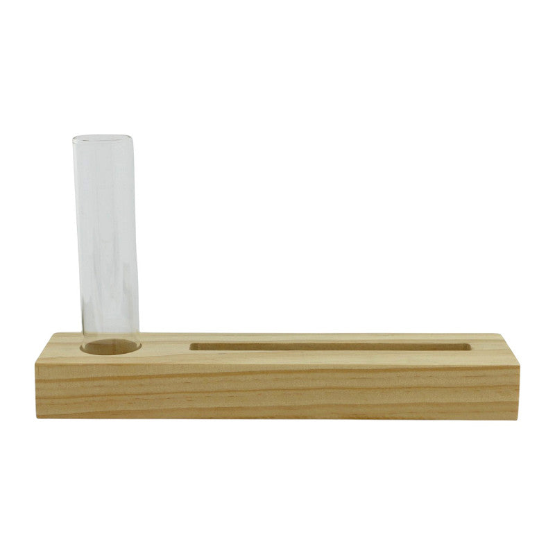 Houten houder met vaasje