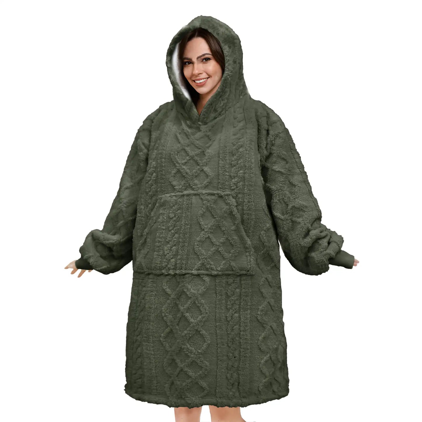 Kabeltrui hoodie met kap I Military green