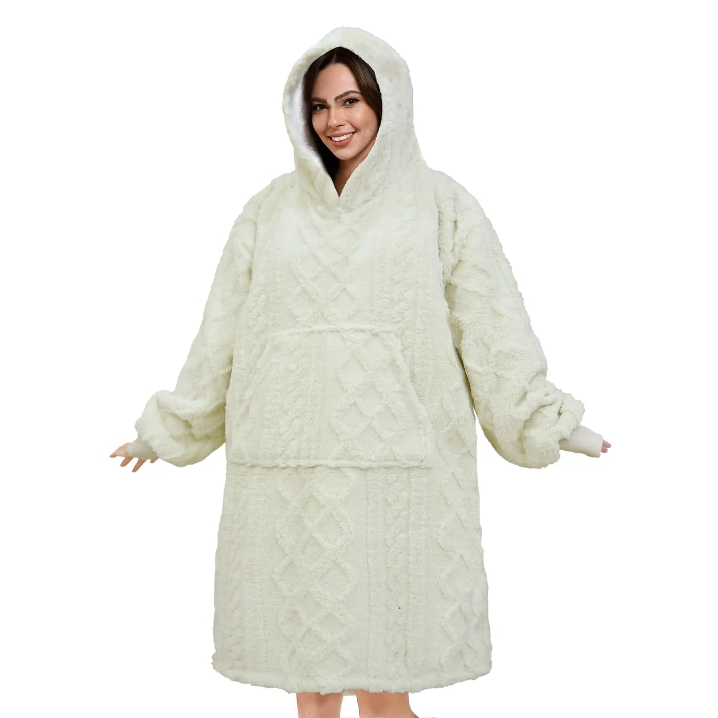 Kabeltrui hoodie met kap I Bone white