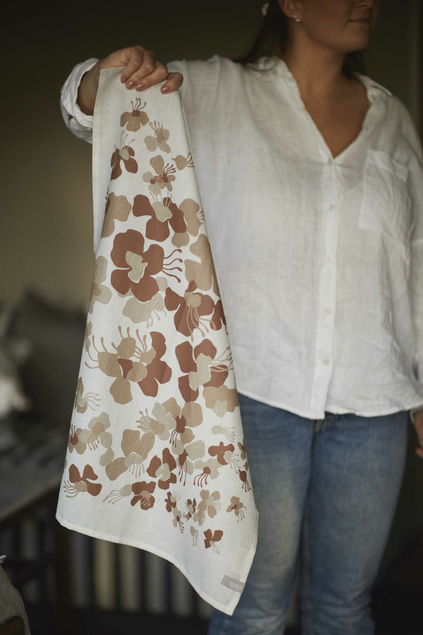 Keukenhanddoek bloem |bruin