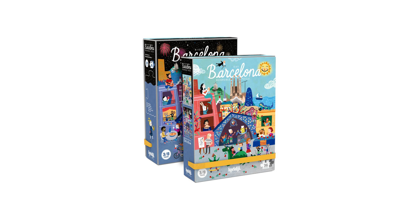 Londji - Dubbelzijdige puzzel Night & day in Barcelona (3-8j)