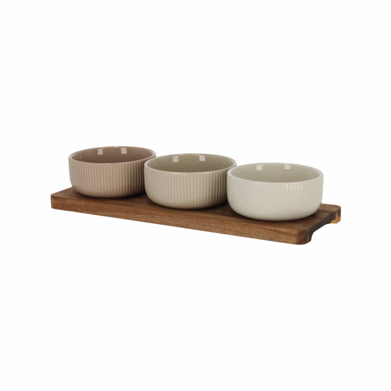 Serveerplank met 3 schaaltjes |beige