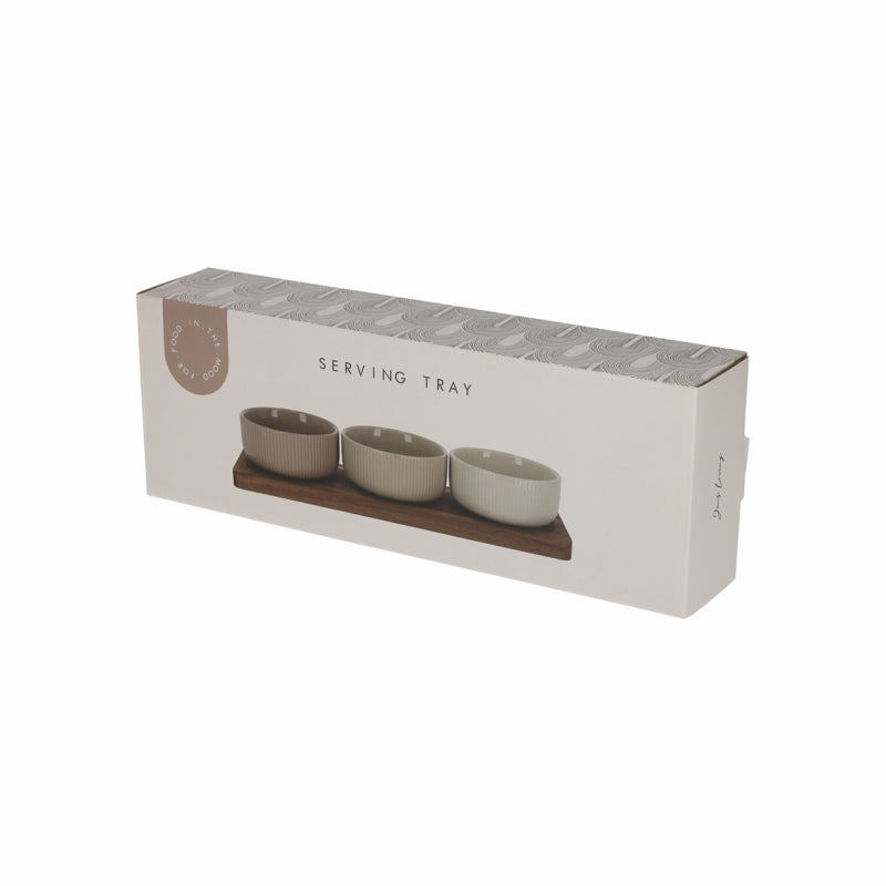 Serveerplank met 3 schaaltjes |beige
