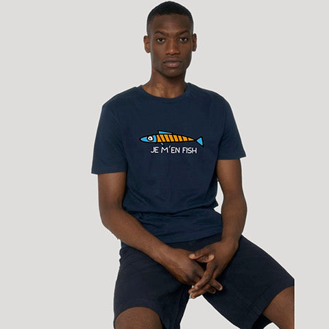 T-Shirt "Je m'en fish" (navy blauw) I NIEUW