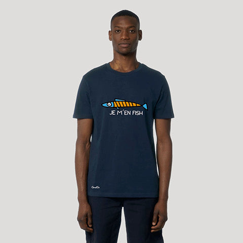 T-Shirt "Je m'en fish" (navy blauw) I NIEUW