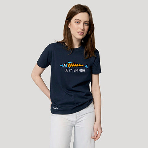 T-Shirt "Je m'en fish" (navy blauw) I NIEUW