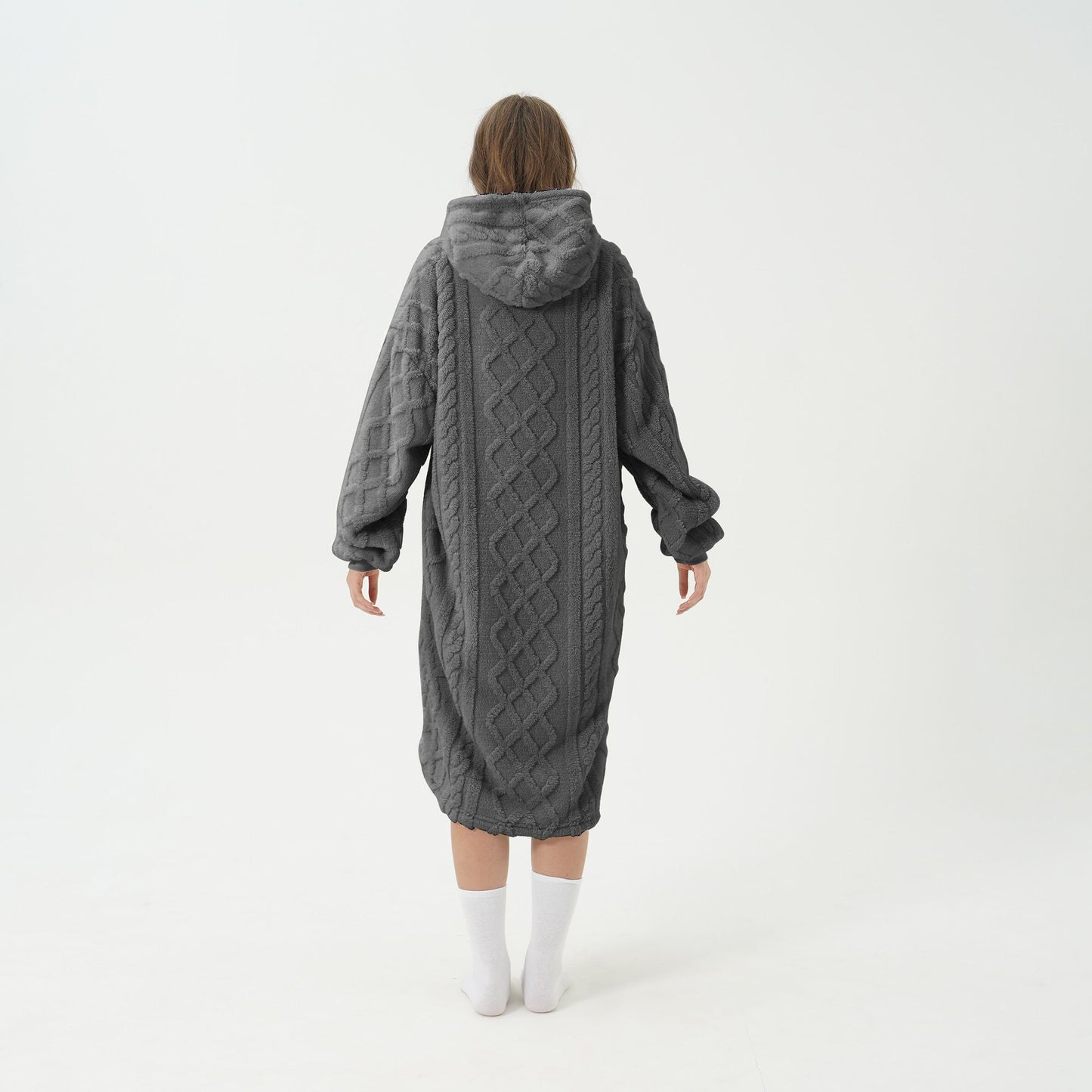 Kabeltrui hoodie met kap I Grijs