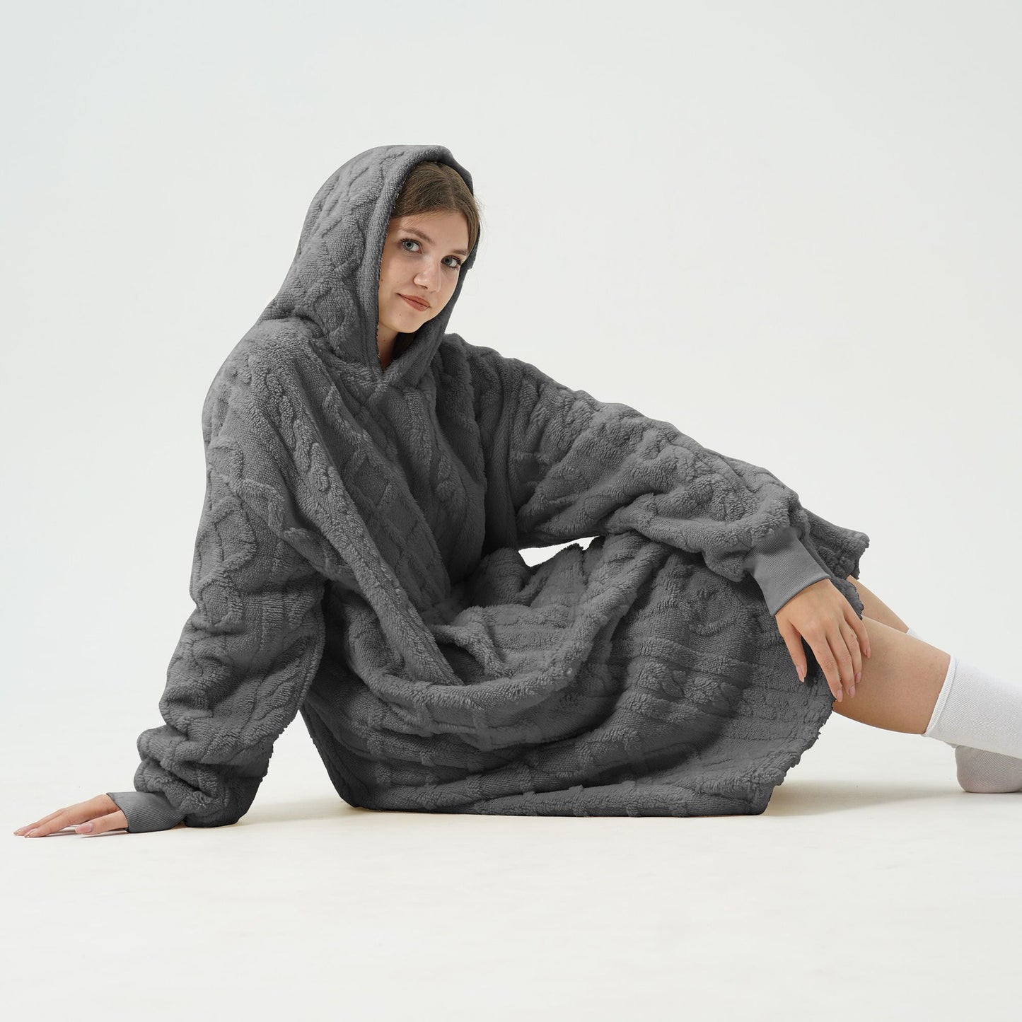 Kabeltrui hoodie met kap I Grijs