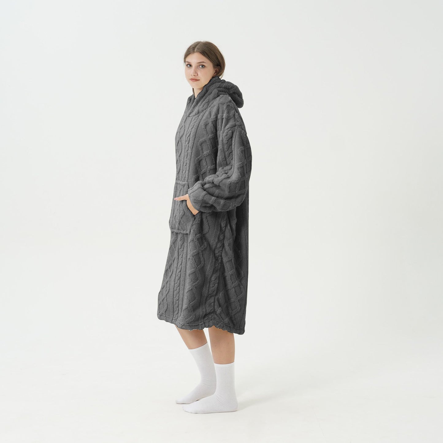Kabeltrui hoodie met kap I Grijs