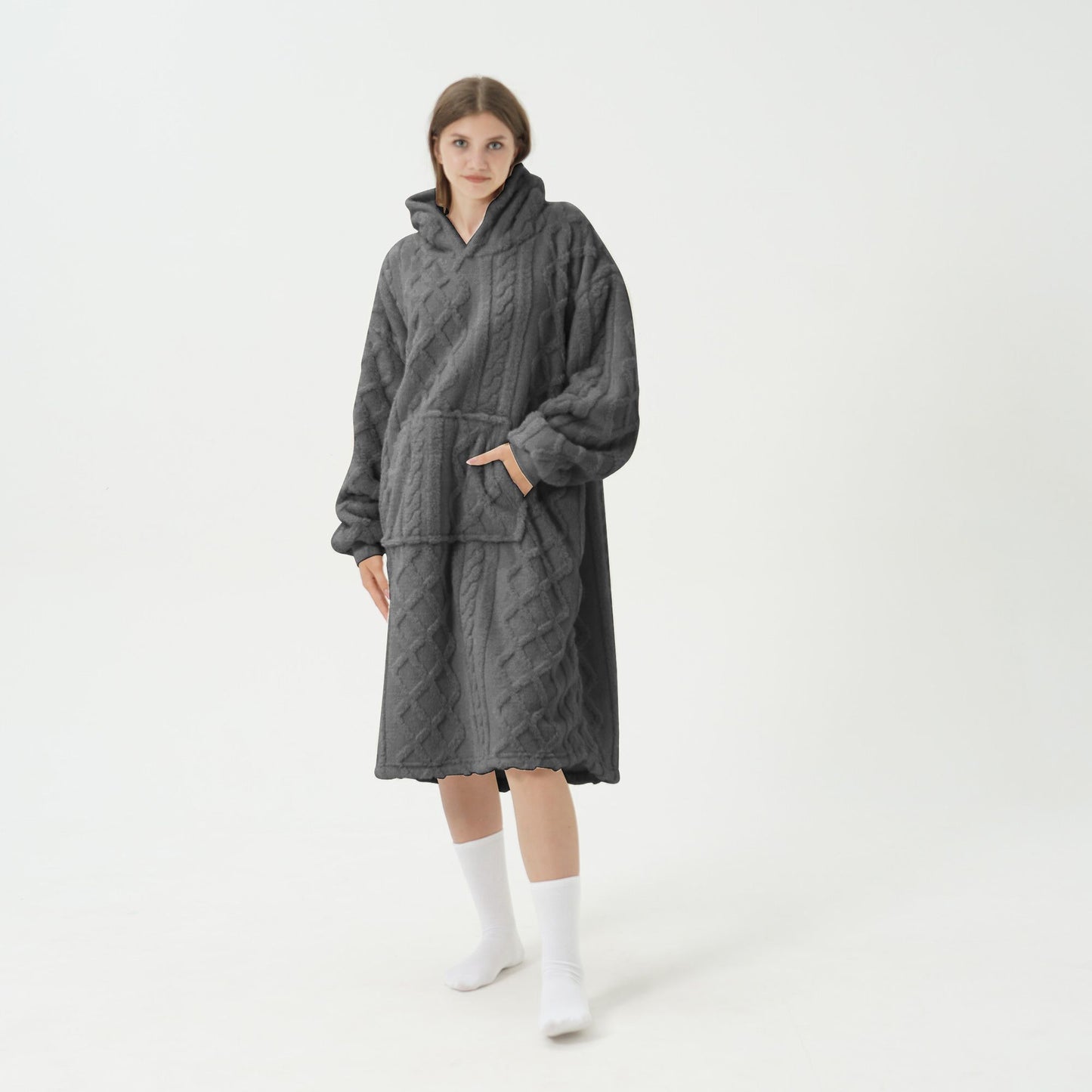 Kabeltrui hoodie met kap I Grijs