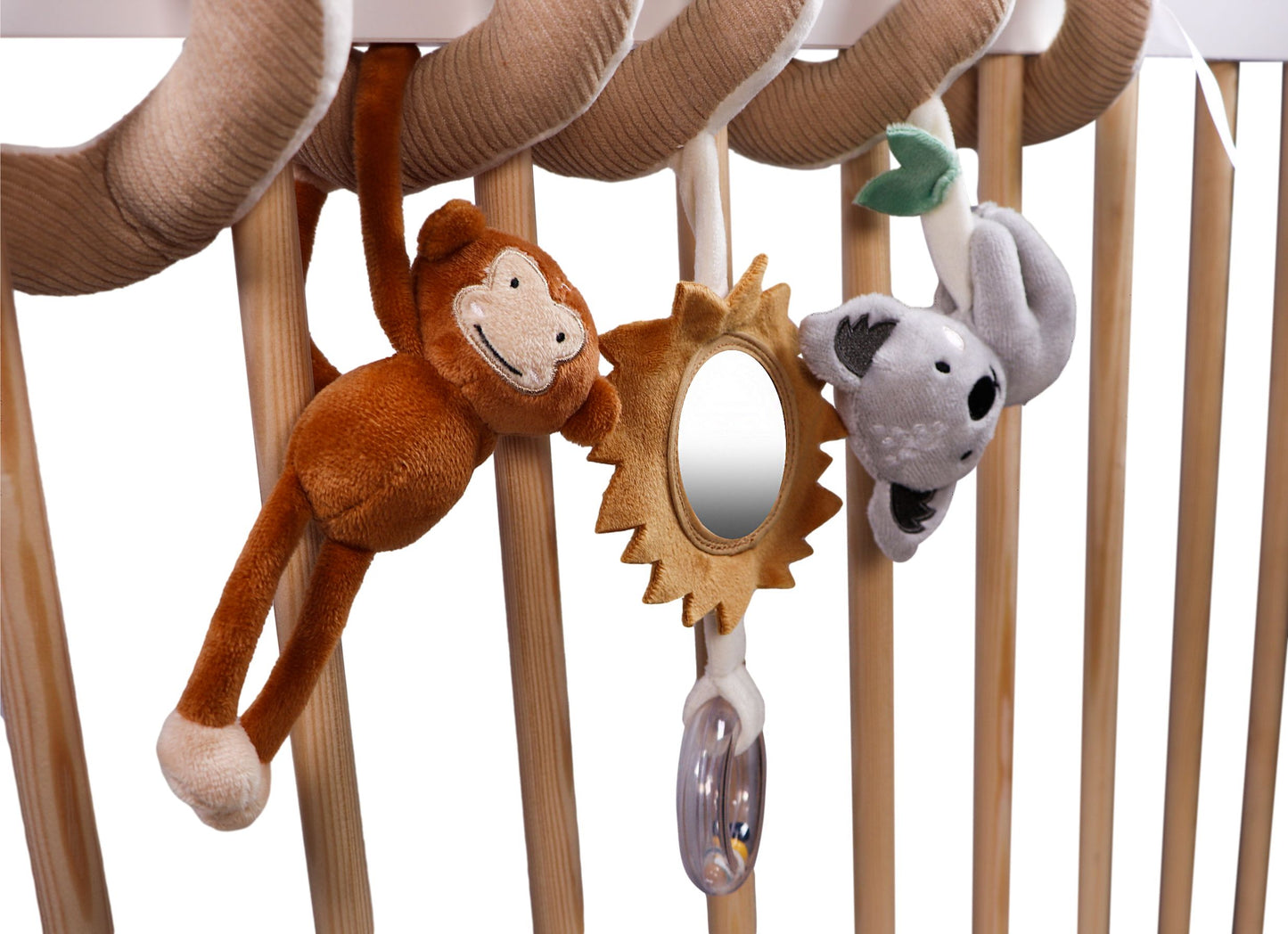 Jungle spiraalknuffel voor park, bed of autostoel