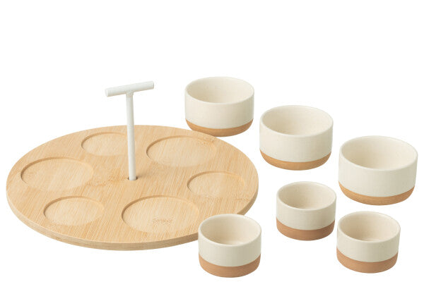 Tapasplank met 6 kommetjes | beige