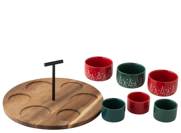 Tapasplank met 6 kommetjes | kerst groen/rood