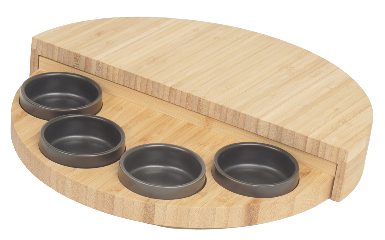 Serveerplank met 4 potjes