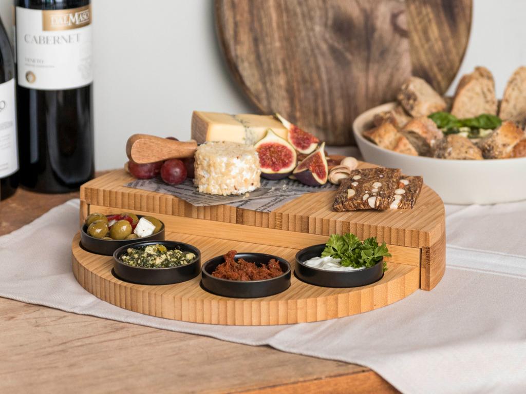 Serveerplank met 4 potjes