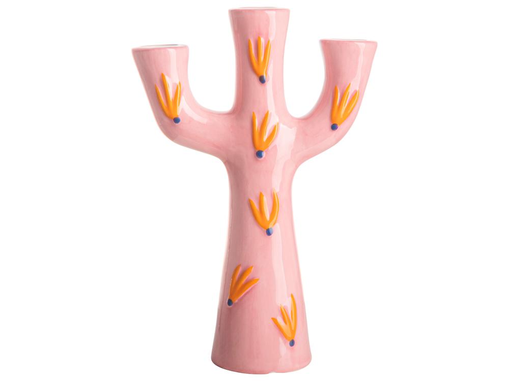 Roze kandelaar met 3 armen