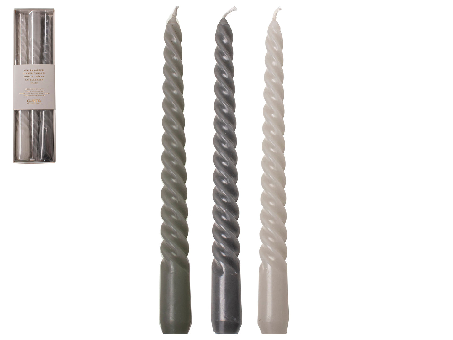 Swirl Dinerkaarsen Set/3 stuks grijs 20cm