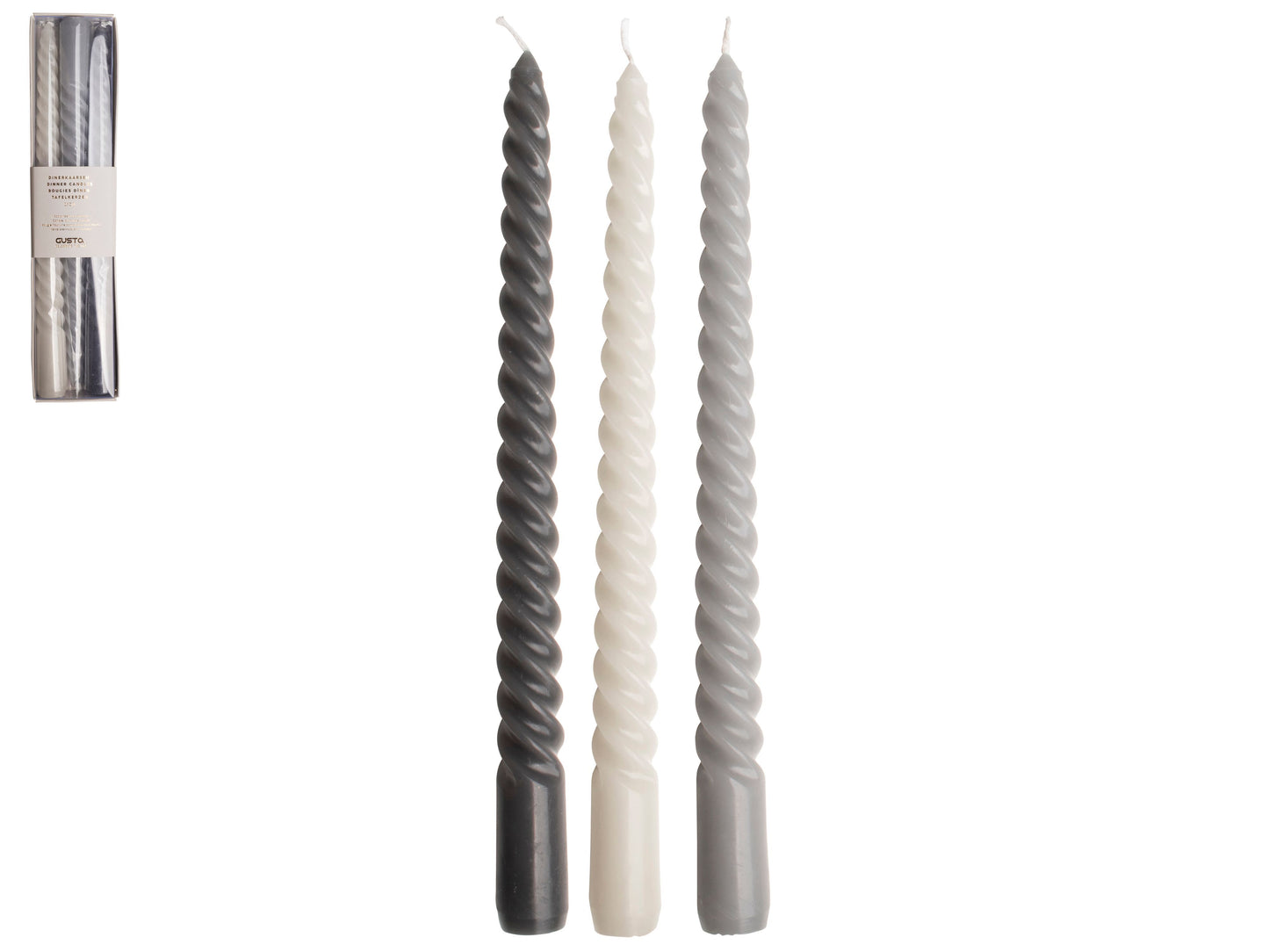 Swirl Dinerkaarsen Set/3 stuks Grijs 25cm