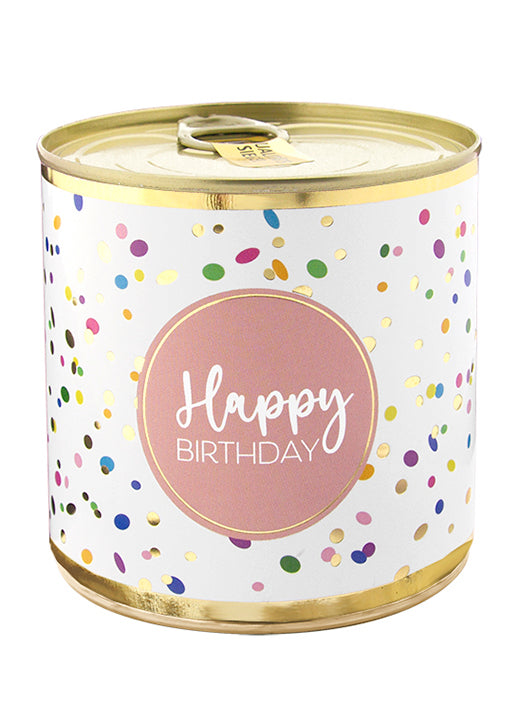 Cake in een blik confetti 'Happy birthday' brownie