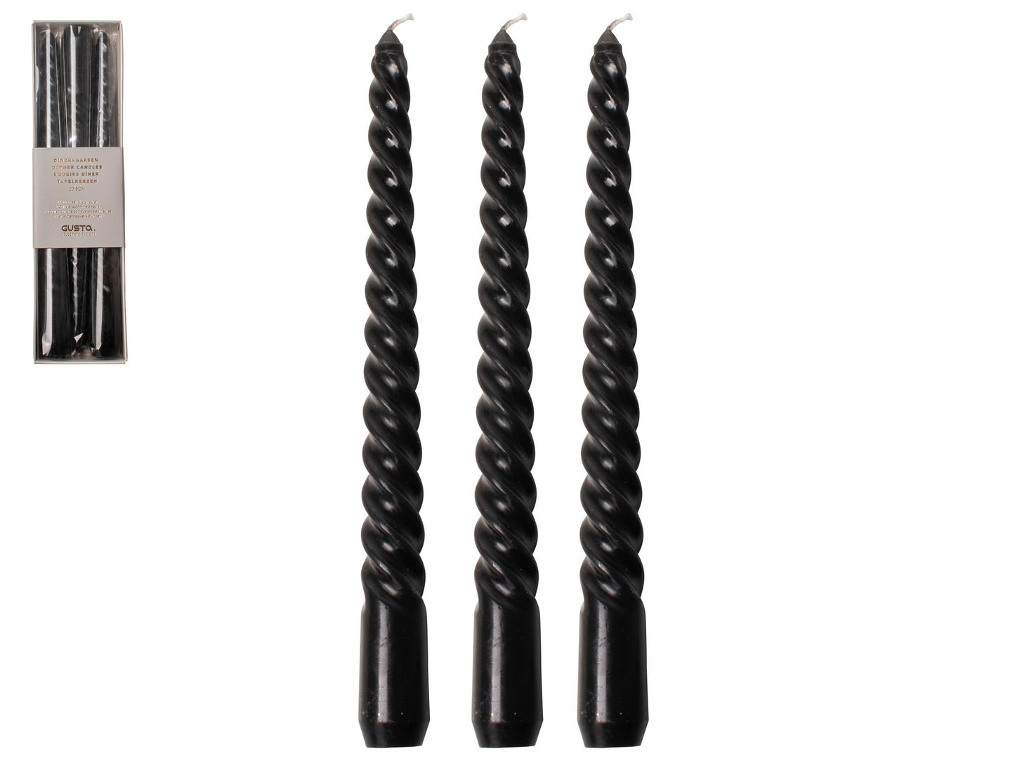 Swirl Dinerkaarsen Set/3 stuks Zwart 20cm