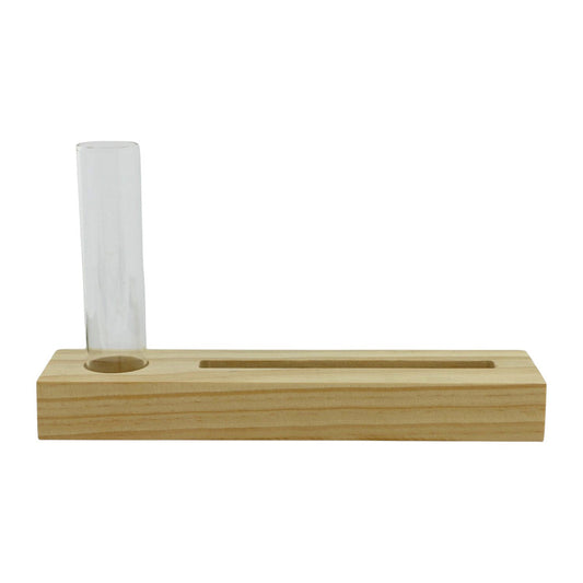 Houten houder met vaasje