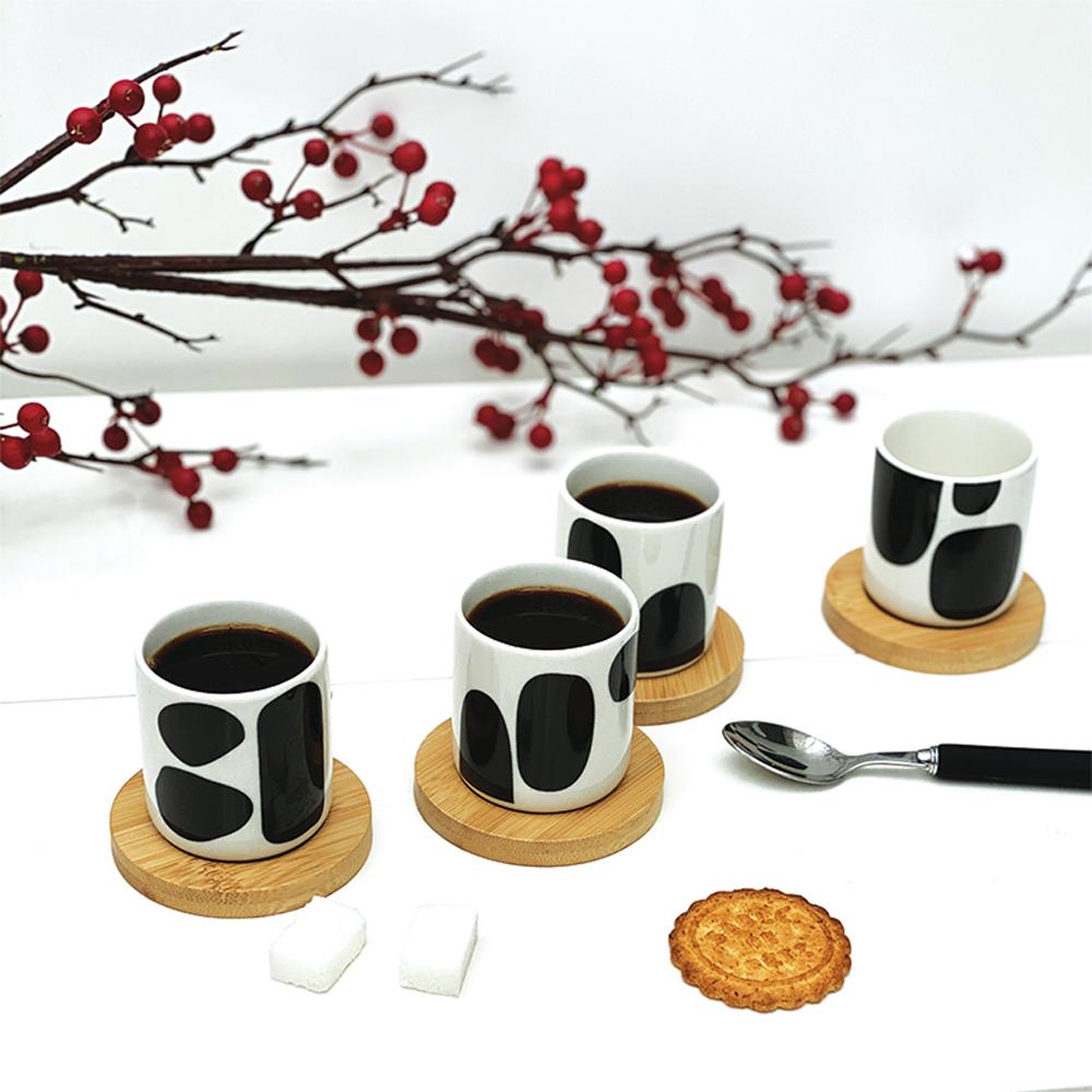 Kopjes wit/zwart set van 4