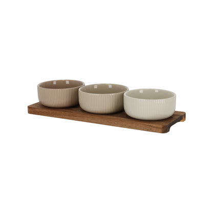 Serveerplank met 3 schaaltjes |beige