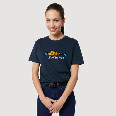 T-Shirt "Je m'en fish" (navy blauw) I NIEUW