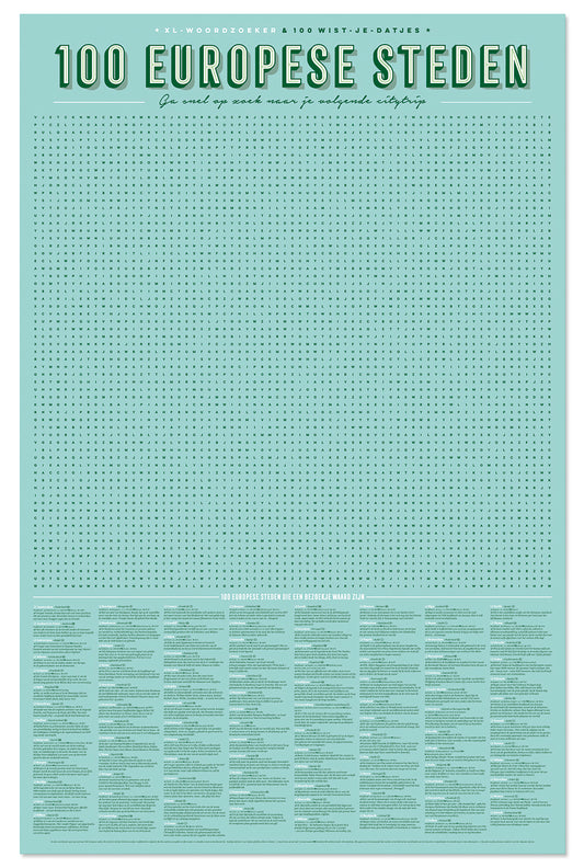 XL-spelposter | Woordzoeker 100 Europese steden