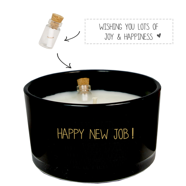 Geurkaars met flessenpost 'Happy new job'