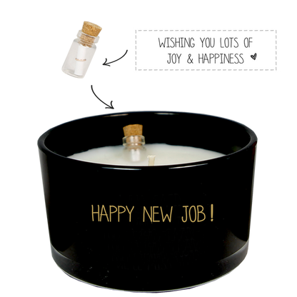 Geurkaars met flessenpost 'Happy new job'