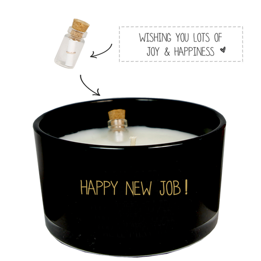 Geurkaars met flessenpost 'Happy new job'