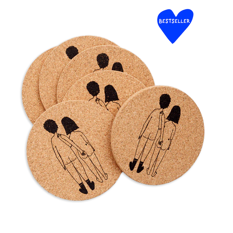 Kurken onderzetters (6 stuks)| Naked couple