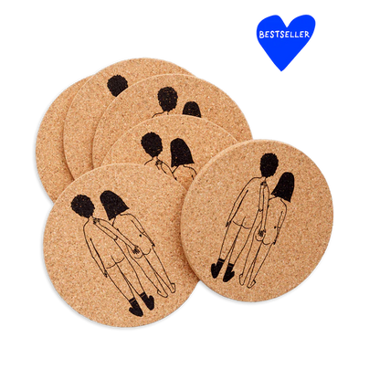 Kurken onderzetters (6 stuks)| Naked couple