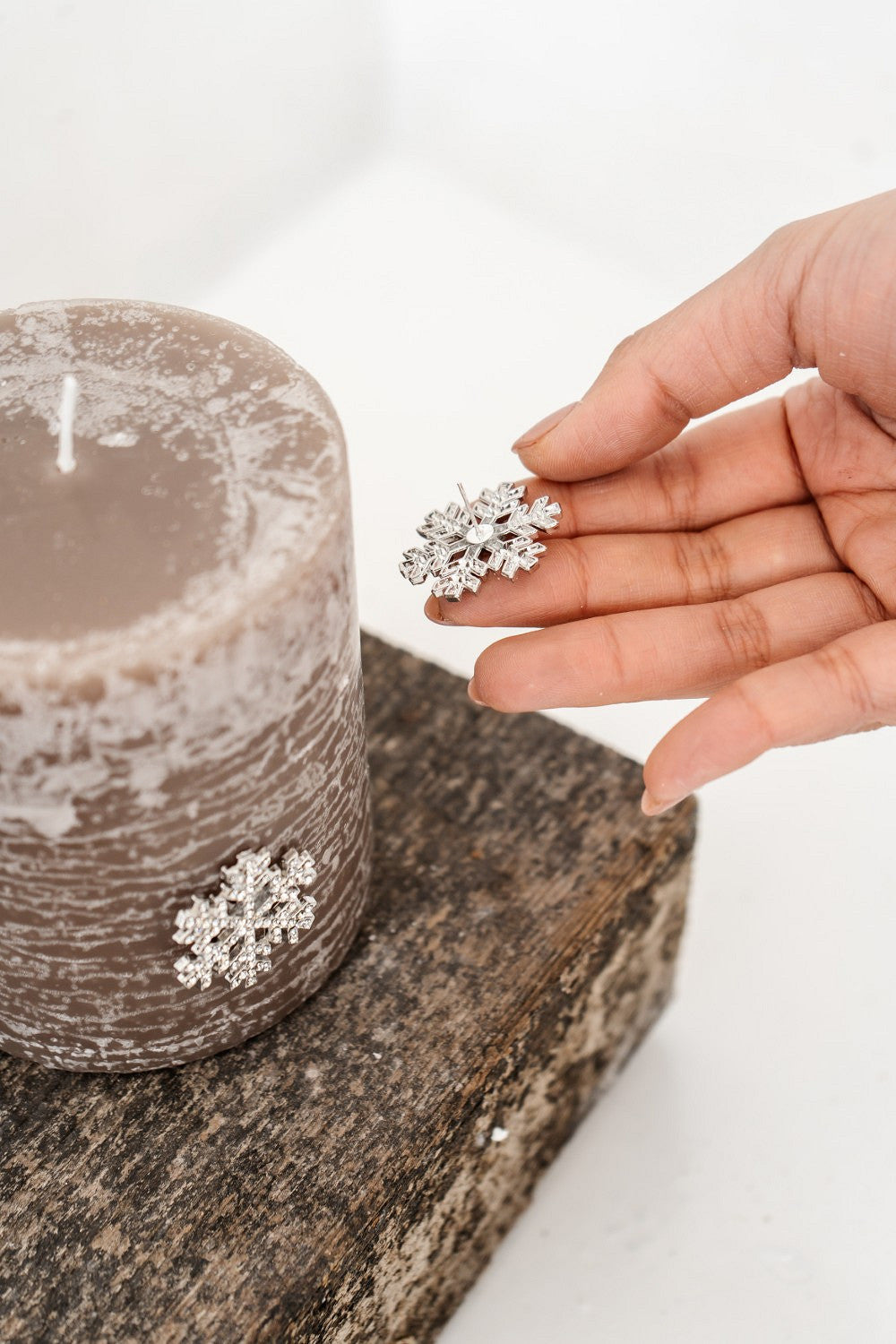 Set sneeuwvlokpinnen voor kaars