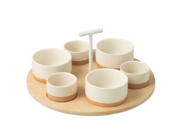 Tapasplank met 6 kommetjes | beige