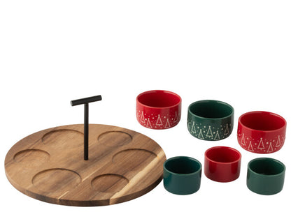 Tapasplank met 6 kommetjes | kerst groen/rood