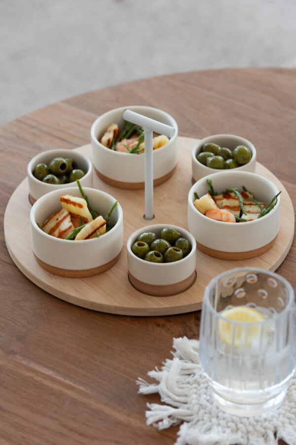 Tapasplank met 6 kommetjes | beige