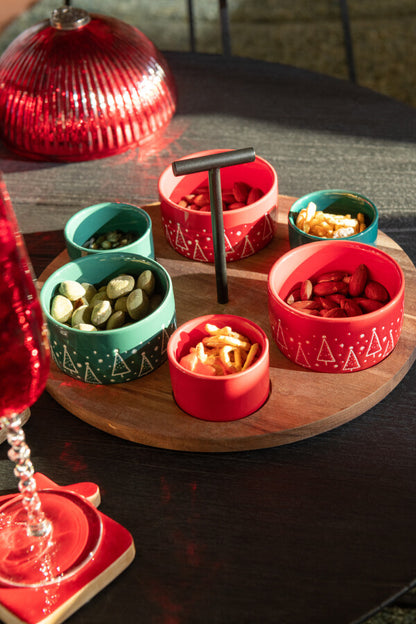 Tapasplank met 6 kommetjes | kerst groen/rood