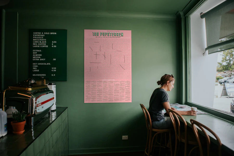 XL-spelposter zoek 100 popsterren