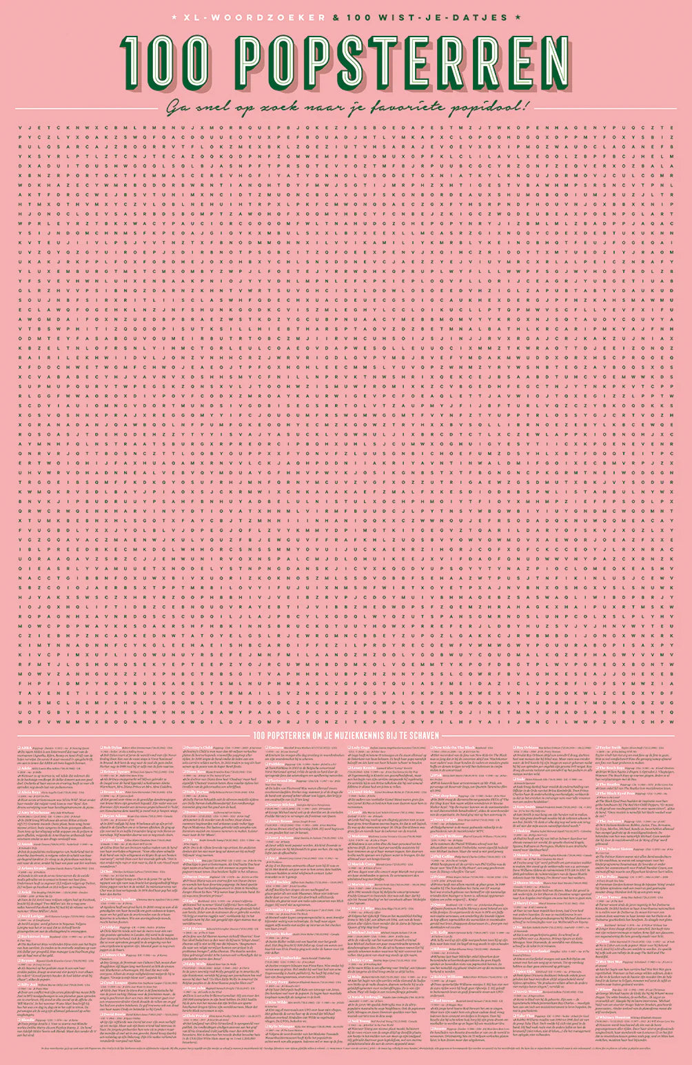 XL-spelposter zoek 100 popsterren