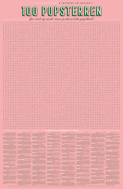 XL-spelposter zoek 100 popsterren