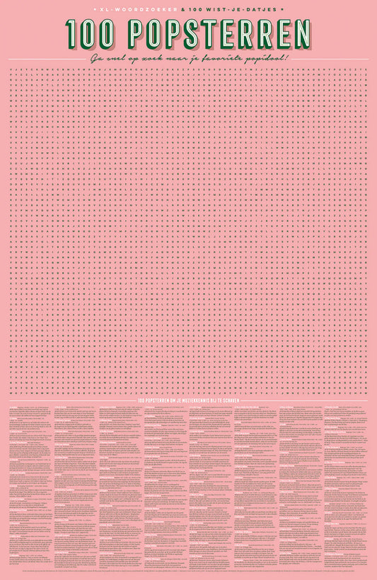 XL-spelposter zoek 100 popsterren