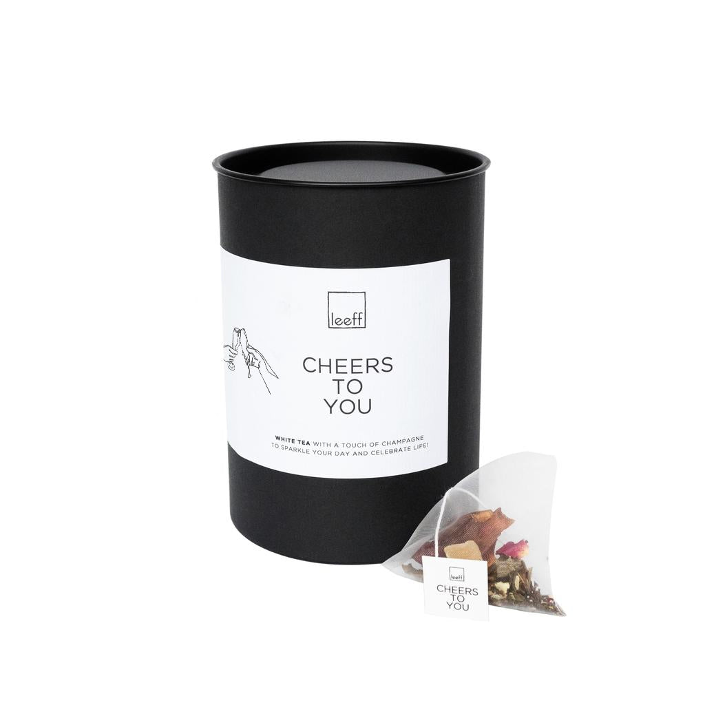 Koker met 20 zakjes witte thee 'Cheers to you'